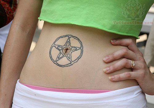 Pentagram Star Tattoo On Belly Button